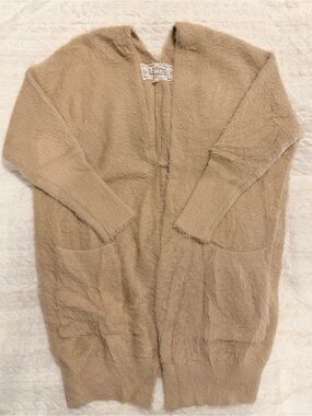 Pink Martini Cozy Fuzzy Open-Front Cardigan in Camel
